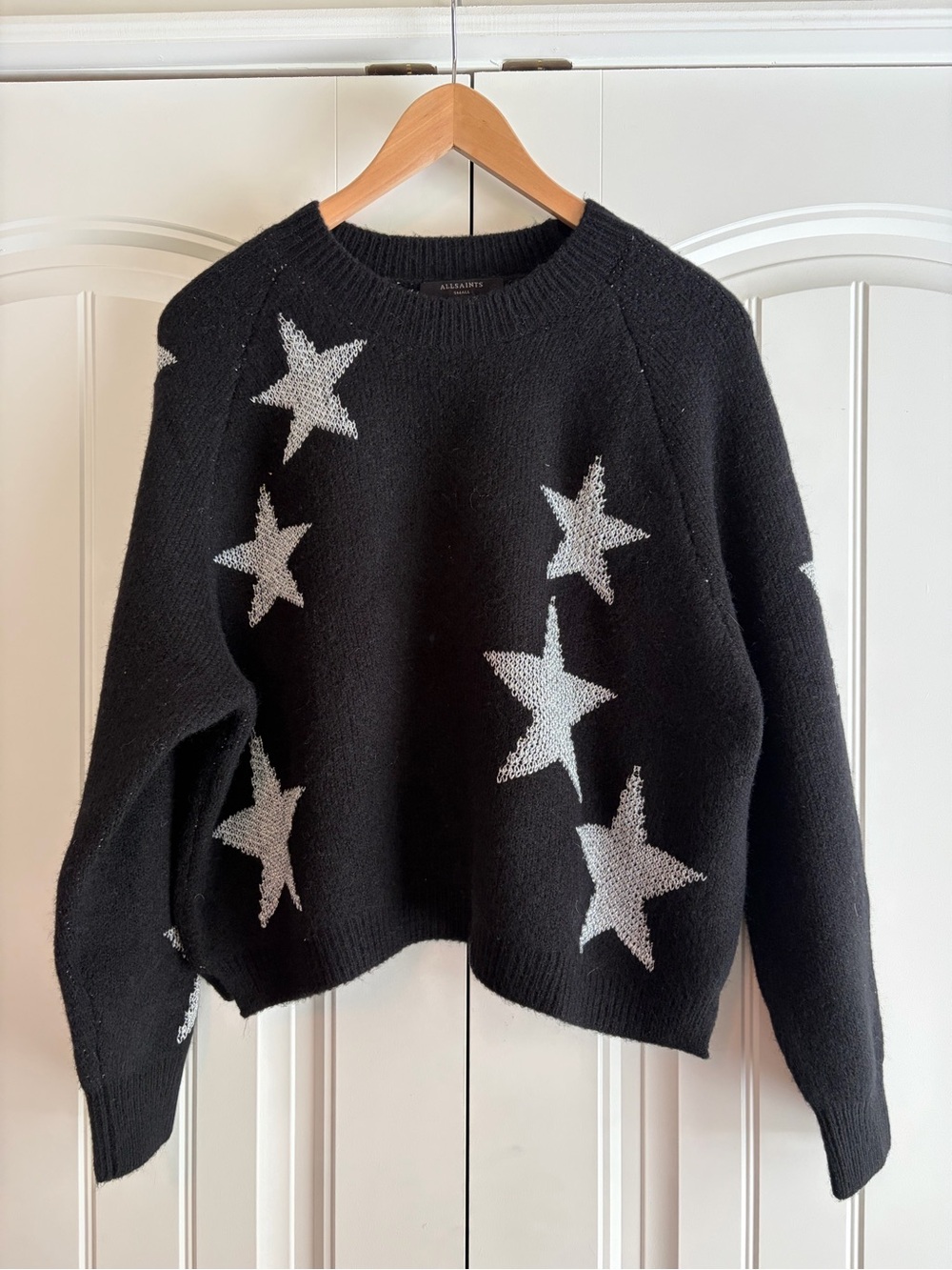 ALLSAINTS Black Sweater Silver Star Design Wool Alpaca Blend Women's Size Small